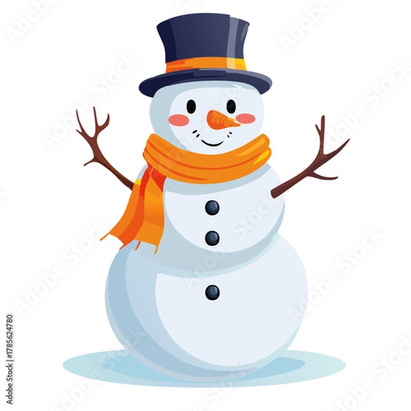 Obraz Illustration of Snowman with Hat and Scarf