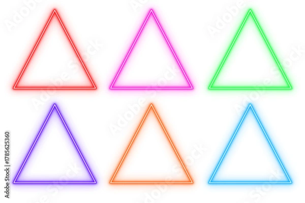Obraz Triangle  outline neon light frame, set of colorful shaped object elements isolated on white background	