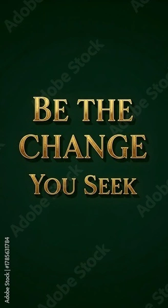 Fototapeta Inspirational message displayed on a dark green background with gold lettering that encourages individuals to be the change they seek in the world