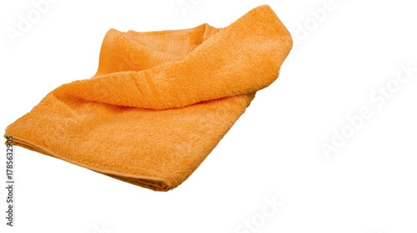 Fototapeta Soft orange towel folded neatly to highlight fabric texture, cleanliness, and home bathroom linen concept, isolated on transparent background, PNG.