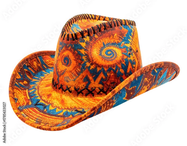 Fototapeta A vibrantly patterned cowboy hat with a colorful southwestern design