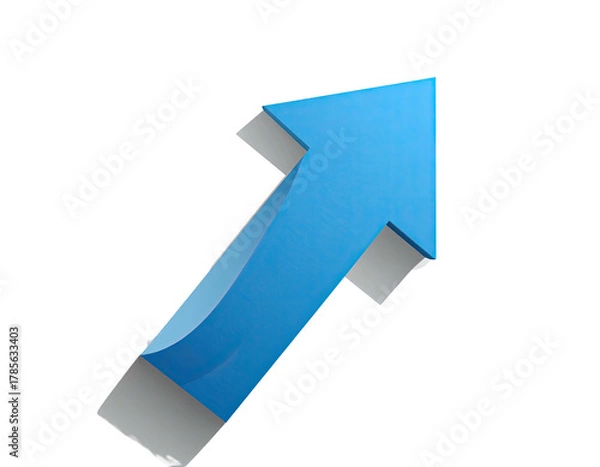 Fototapeta Angled 3D blue arrow points upwards on a black background, representing progress
