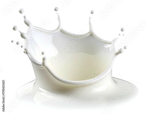 Fototapeta A dynamic capture of a milk crown splash, with a dark, transparent backdrop