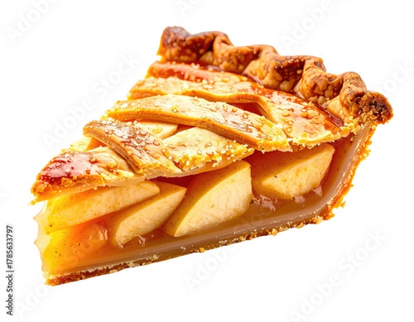Fototapeta A delicious slice of golden-crusted apple pie, with visible fruit filling
