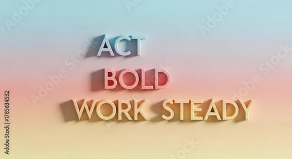 Fototapeta Colorful 3D text displaying motivational words on a soft gradient background emphasizing positive attitude and perseverance