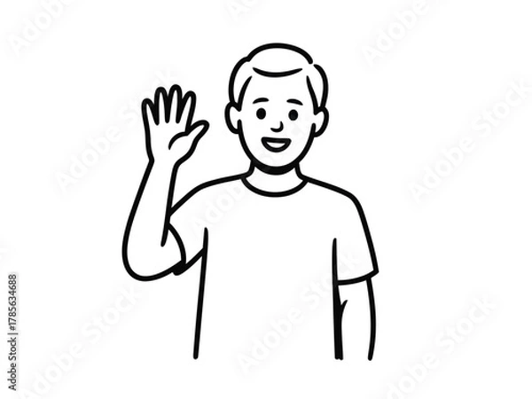 Fototapeta A friendly man waves hello with a welcoming smile