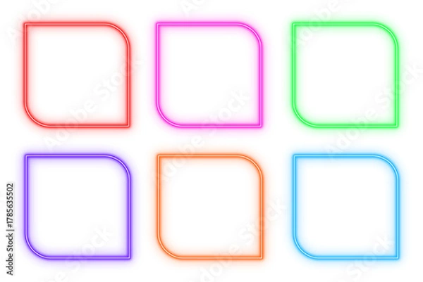 Obraz Square corner outline neon light frame, set of colorful shaped object elements isolated on white background	