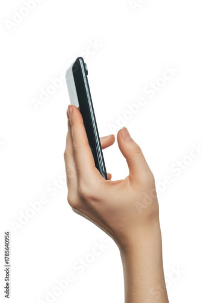 Obraz hand holding a smartphone on white background.