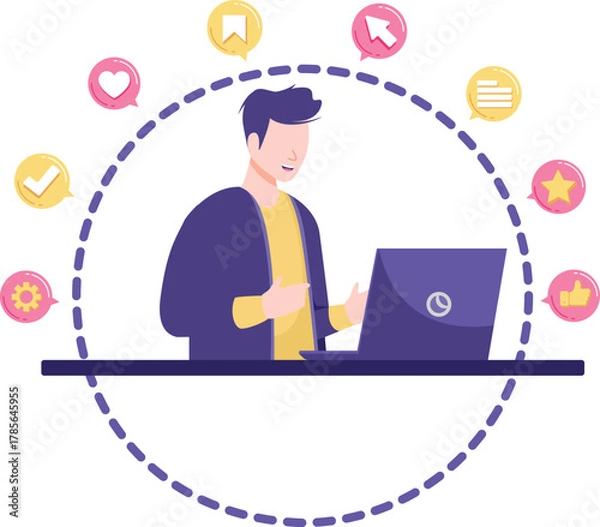 Obraz Man Working Online with Social Media Icons