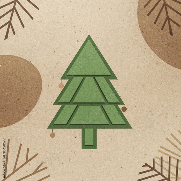 Fototapeta Sustainable Winter Holiday Blank Greeting Card in Eco-Modern Paper Craft Style