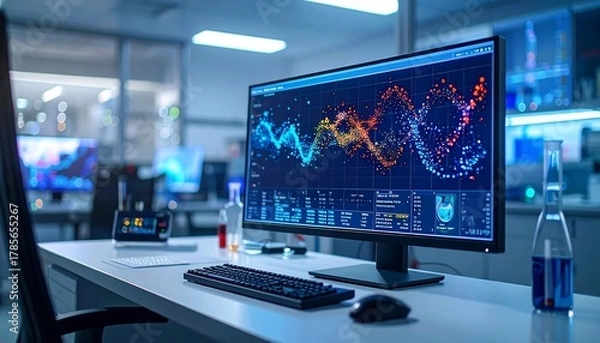 Obraz Scientific Data Analysis on Computer Screen in Modern Laboratory Setting.