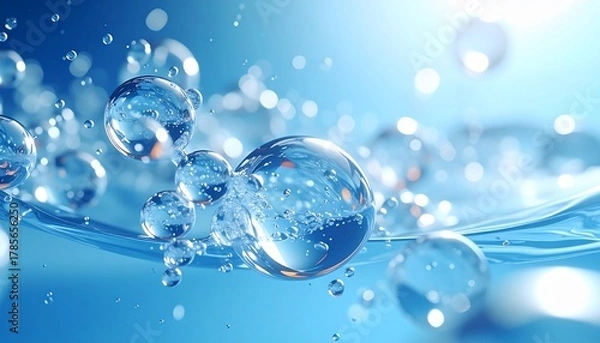 Obraz Sparkling Water Bubbles Closeup of Refreshing with Clean Water with Air Bubbles.