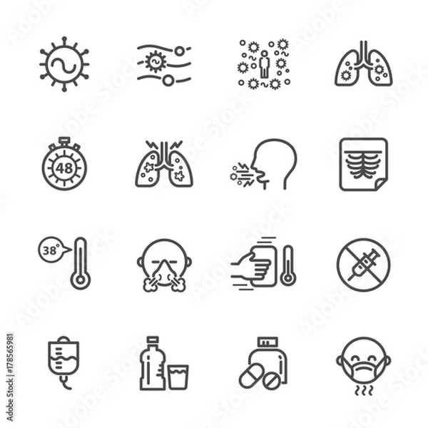 Obraz Causes and Symptoms of Respiratory syncytial virus Infection , RSV Infection Treatment , Vector line icon