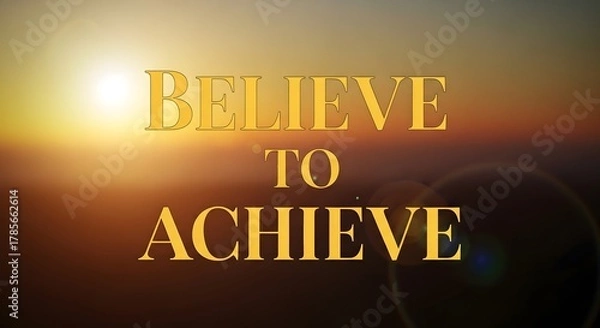 Fototapeta Inspirational quote displayed against a sunset background with warm tones and a blurred horizon, encouraging positivity and motivation for personal growth