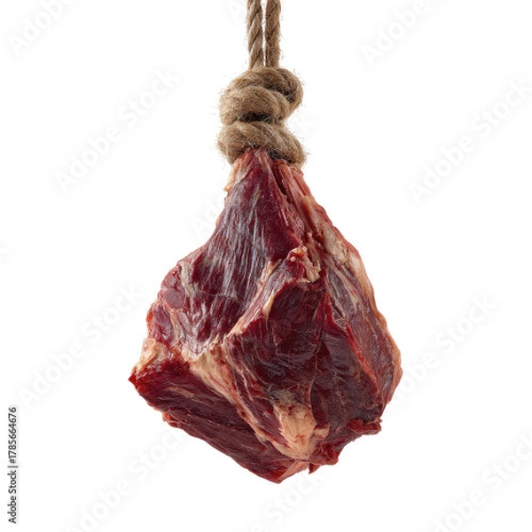 Obraz Raw meat chunk hanging from rope
