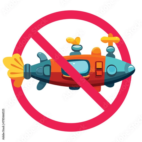 Fototapeta No submarine sign, underwater vehicle not allowed sign, vector illustration, underwater vessel restriction icon
