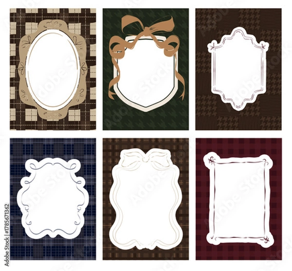 Fototapeta Collection of Cozy frames template with texture background. Perfect for decorate photo, greeting or invitation cards, posters. Editable vector