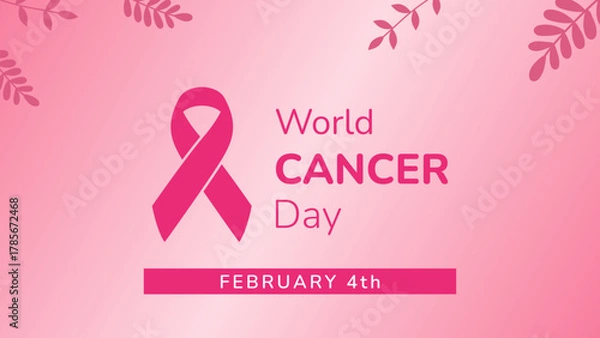 Fototapeta World cancer day background. World cancer day symbolizes february 4th, promoting awareness with a pink ribbon. Ideal for health campaigns, educational materials, and medical websites.