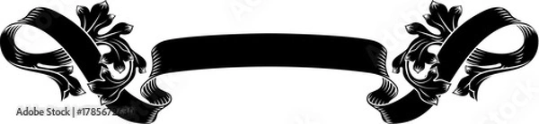 Fototapeta A scroll with filigree medieval crest coat of arms heraldic style pattern motif. In a vintage woodcut etching style.