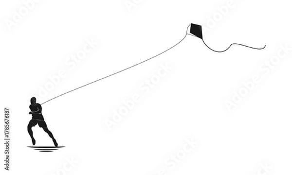 Obraz Running boy playing kite vector design