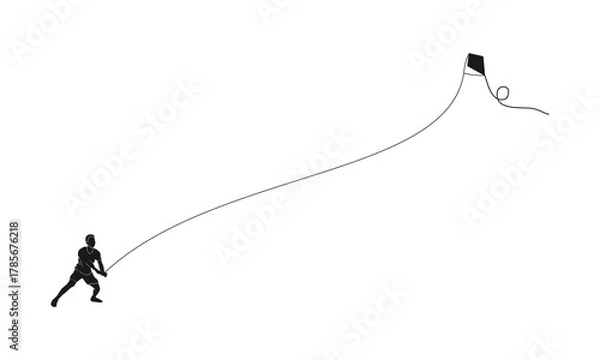 Obraz Boy enjoying playing kite vector design