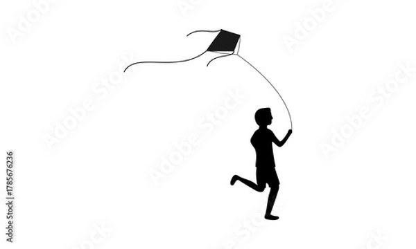 Obraz Boy running and playing kite design vector