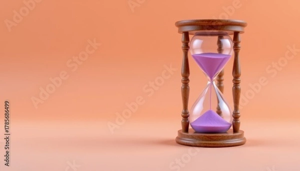 Fototapeta A digital art piece featuring an hourglass disappearing on an orange background