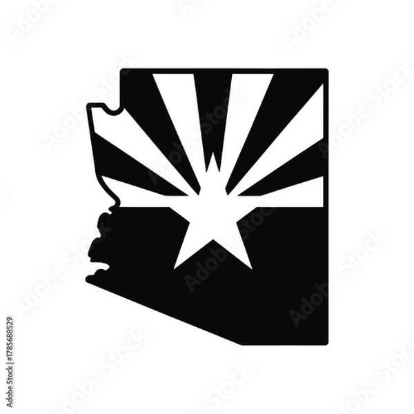 Fototapeta Arizona state outline with star and rays symbol