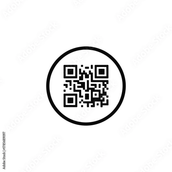 Fototapeta Black qr code inside a simple circle icon