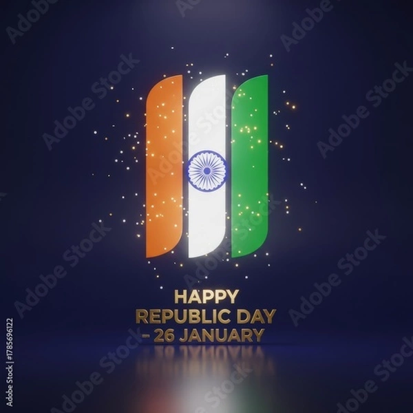 Fototapeta Abstract Indian Flag With Golden Sparkles And Republic Day Greeting 26 january saffron