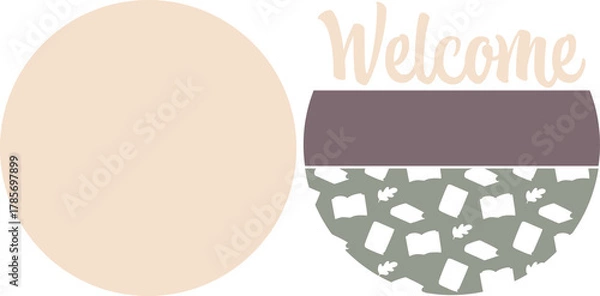 Fototapeta books round welcome sign png, bookish frame wreath, front door hanger, home library table or shelf sitter, laser ready cut files, glowforge silhouette cricut