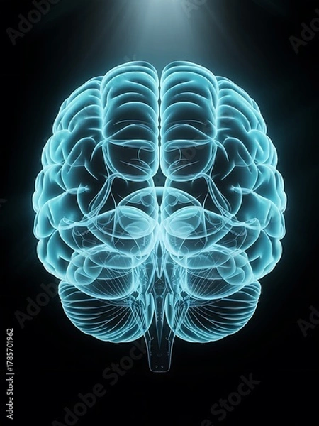 Obraz Glowing blue human brain x-ray on black background mind neurology