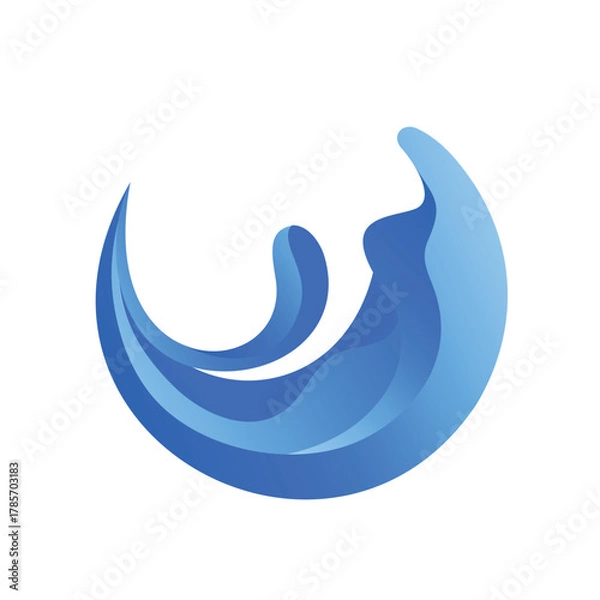 Fototapeta Abstract blue swirl wave logo — fluid dynamic water symbol vector design