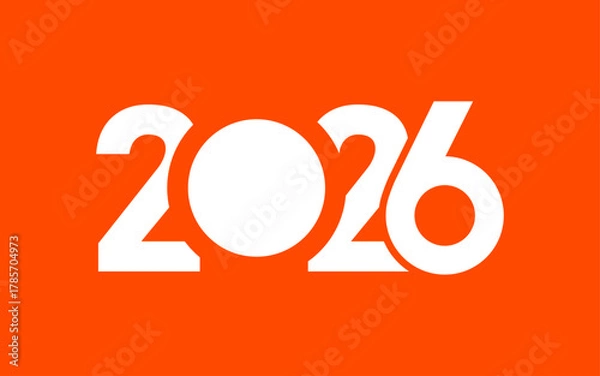 Fototapeta 2026 white on orange background. New year 2026 design.