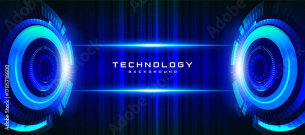 Obraz Futuristic technology background with glowing blue digital rings and neon light effects. Perfect for innovation, AI, cybersecurity, and modern tech presentations