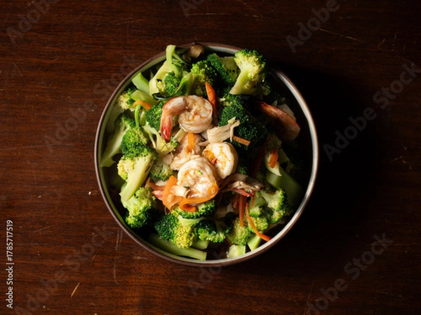 Obraz stir fried broccoli with shrimp