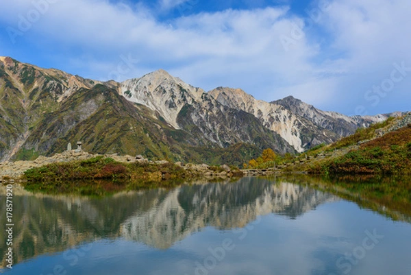 Obraz 長野　北アルプス　白馬三山と八方池　秋