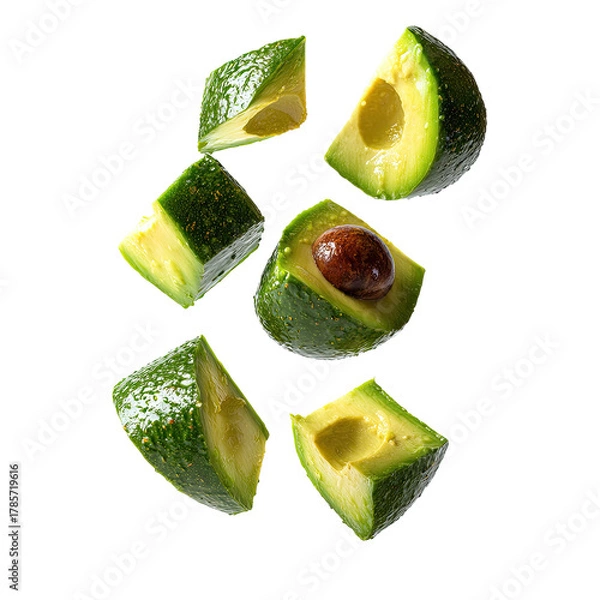 Obraz Fresh avocado slices in mid-air