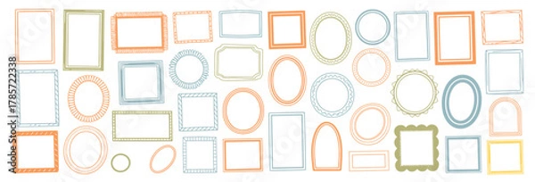 Obraz Trendy wavy wedding frame set with square, arch, and oval shapes, hand-drawn ornamental borders — suitable for invitation designs, summer event decor, and modern minimal illustrations.