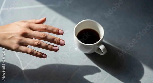 Obraz 햇빛 아래 놓인 커피 한 잔, 고요한 순간을 담은 따뜻하고 매력적인 사진