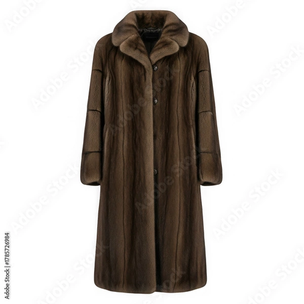 Obraz Elegant brown mink fur coat for women with fur collar transparent background