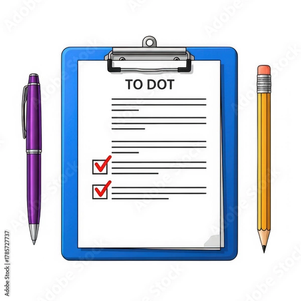 Obraz Clipboard with pen pencil and checklist ready for work transparent background