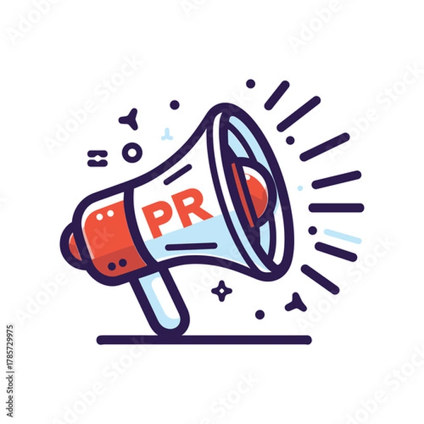 Fototapeta Illustration of a megaphone with the letters PR, representing public relations and promotion.