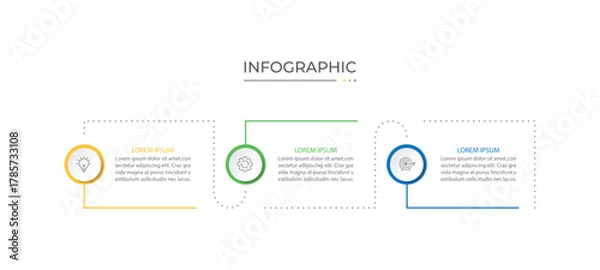 Fototapeta Business infographic design with 3 options. Vector thin line label with hexagons template.