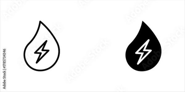 Fototapeta Electrolyte Water flat icon for mineral drinks or other beverages - electric ions in drop. Vector emblem in thin line