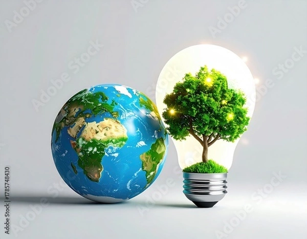 Obraz Earth beside a lightbulb with tree