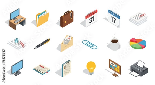 Obraz Get organized with this modern office isometric icon set for professional business presentations today