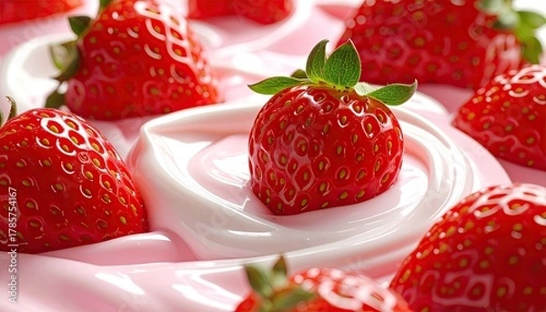 Obraz Strawberries nestled in light pink swirl of cream