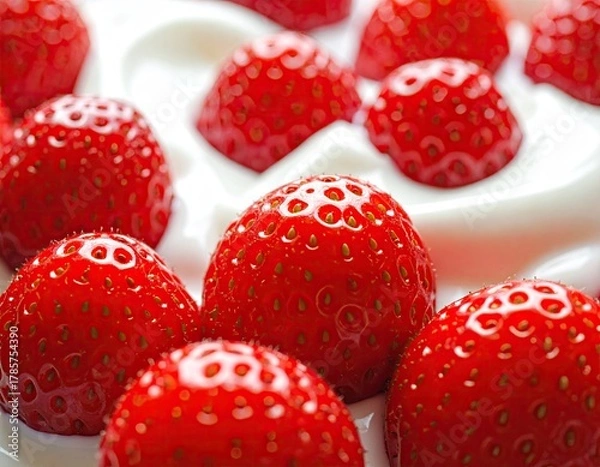 Obraz Juicy red strawberries nestled in creamy white yogurt (1)