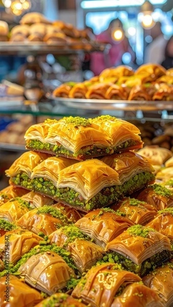 Obraz Baklava stacks, syrupy pastries, and layered dough